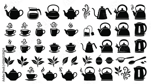 Black tea kettle and cup icons.
