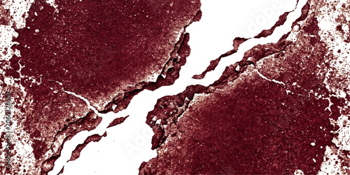 Bild auf Leinwand A deep crack runs through a textured, maroon surface, symbolizing division, destruction, or a profound break