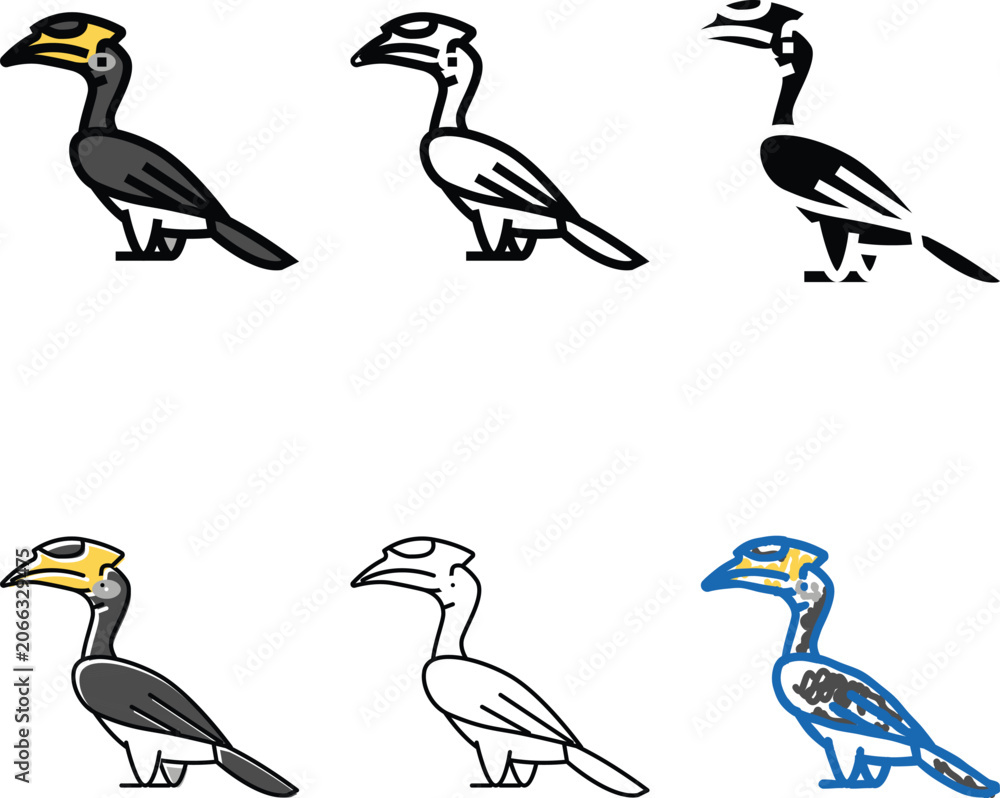 Fototapeta premium malabar pied hornbill bird exotic color icon vector. malabar pied hornbill bird exotic sign. series isolated symbol