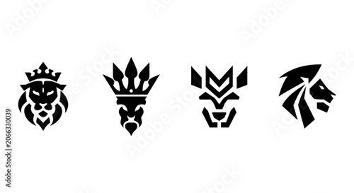 Obraz na plátně Collection of four black animal head logos with crowns