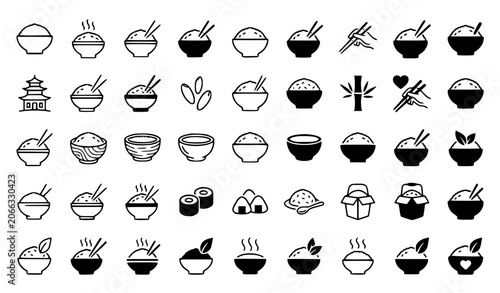 Foto Rice Bowl Icon Set Vector Illustration