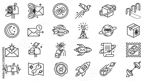 Foto Interdimensional Postal Service Elements Icons Sets Packs, Editable Vectors Strokes Illustrations