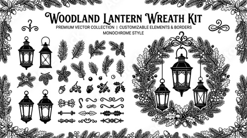 Black and white lanterns with leaves.