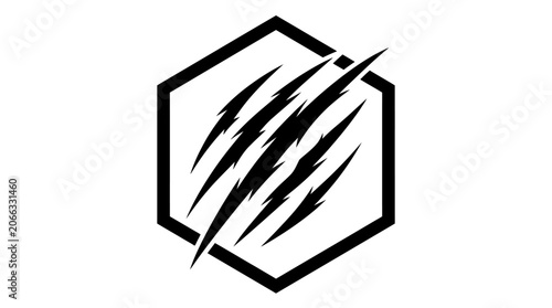 Black hexagon with sharp claw marks.