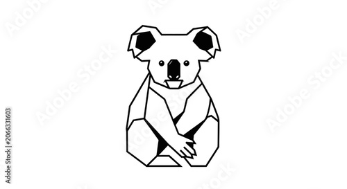 Cute geometric koala bear line art illustration. Minimalist black and white vector graphic of an Australian animal.