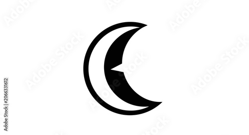 Abstract Black and White Crescent Moon Icon. Stylized Modern Graphic Design. Minimalist Celestial Symbol or Letter C Shape.