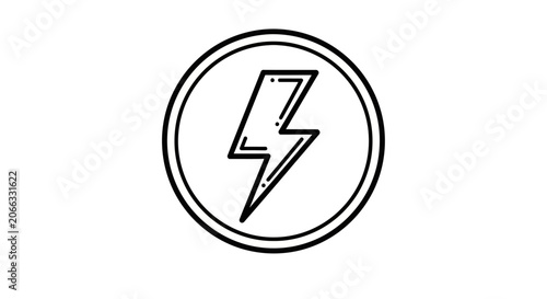 Electric Lightning Bolt Icon in Circle. Hand Drawn Energy, Power, and Speed Symbol. Doodle Line Art Illustration.