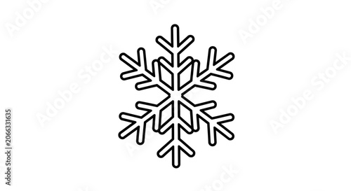 Outline vector icon of a delicate snowflake, symbolizing winter, cold weather, ice, Christmas, and frosty conditions.
