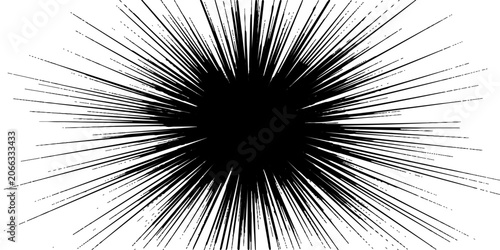 Quadro em tela An abstract graphic burst radiates outward from a central black nucleus, creating a dynamic visual effect of energy and movement