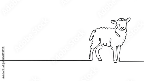 continuous one line drawing of sheep farm animal minimalist livestock vector illustration with elegant single stroke outline design isolated background