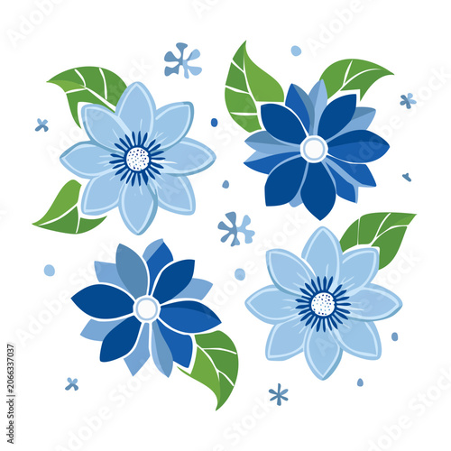 Blue and white floral vector pattern