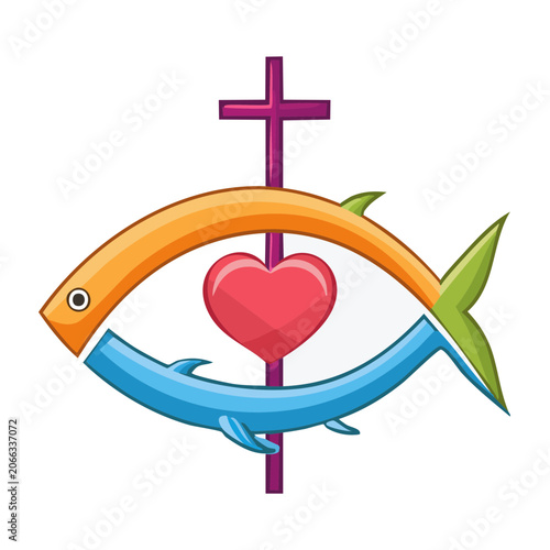 Christian fish symbol with heart and cross