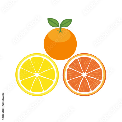 Flat design sun with orange and leaves