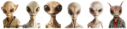 Diverse Alien Characters with Unique Features and Designs Isolated Transparent Background
