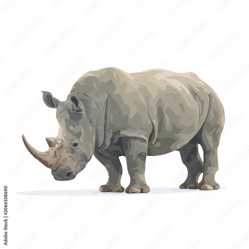 Fototapeta premium Rhinoceros, 2D flat vector illustration in icon style, isolated on a white background
