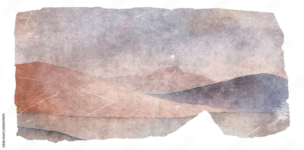 Fototapeta premium PNG Abstract watercolor landscape with muted earthy tones, transparent background