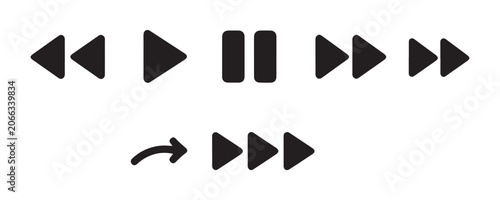 Fotografía Black media player buttons including skip back play pause skip forward fast forward and previous