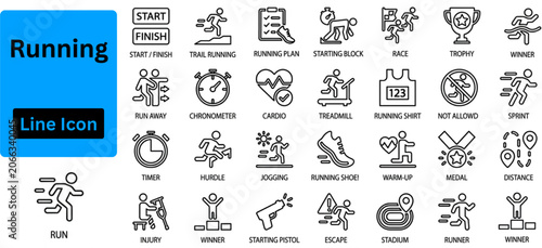 Fotografía Line art vector of Running icon set