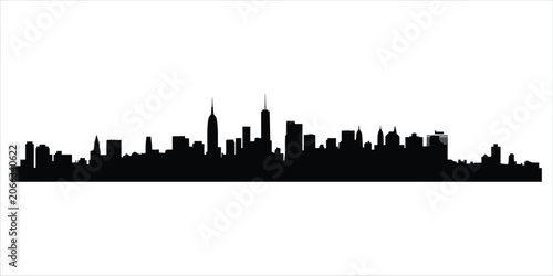 Canvas-taulu Black silhouette of a sprawling city skyline against a white background Keywords