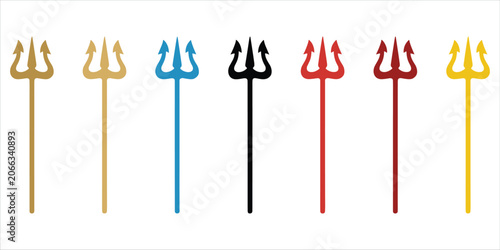 Obraz na płótnie Collection of Seven Colorful Trident Symbols on White Background triton Neptune
