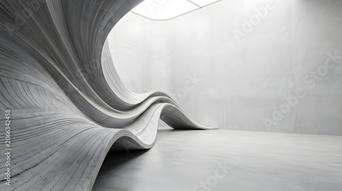 Modern Abstract Concrete Wall with Wavy Architectural Design and Skylight