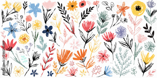 Tableau sur toile Watercolor flower pattern filled with soft colors and enchanting botanical garde