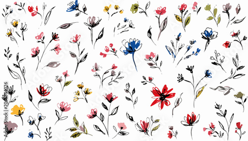 Tableau sur toile Botanical watercolor artwork showcasing nature inspired flowers and elegant leaf