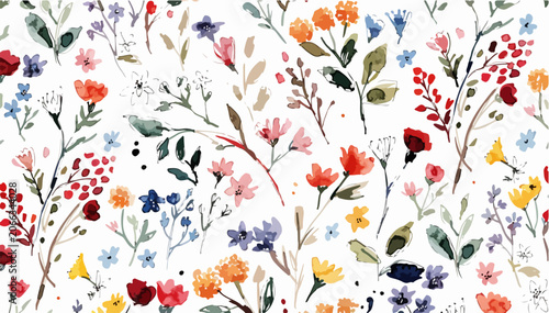 Photos Floral watercolor illustration with colorful blossoms and graceful foliage in na