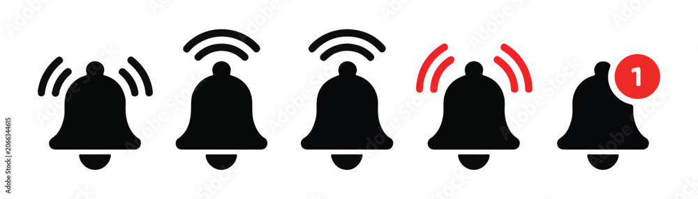 Naklejka premium Notification bell icon with sound waves and new message number. vector symbol isolated on transparent background.