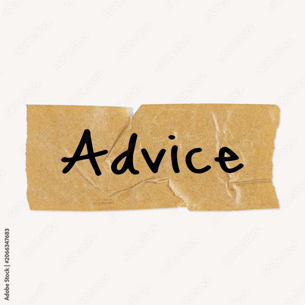 Obraz premium Advice word typography, kraft paper tape clipart