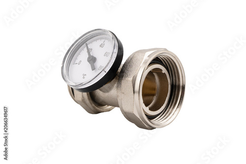 Plumbing fitting for pipes isolated on white background. Brass water fitting adapter isolated.