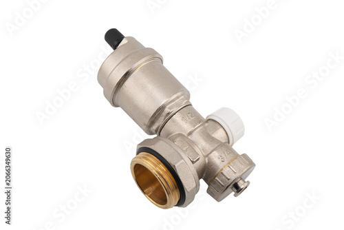 Plumbing fitting for pipes isolated on white background. Brass water fitting adapter isolated.