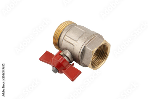 Plumbing fitting for pipes isolated on white background. Brass water fitting adapter isolated.