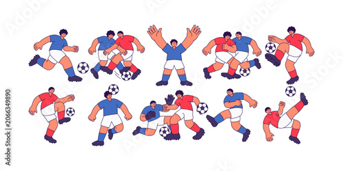 Soccer Players Set Flat Illustration