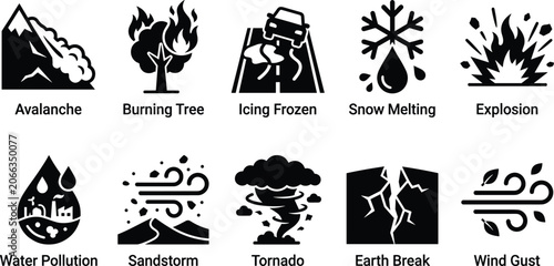 Fotografía Collection of ten vector environmental danger icons representing climate hazards and severe weather events
