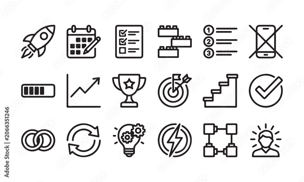 Naklejka premium Set of 15 simple line icons on white background, vector eps 10 format, business.