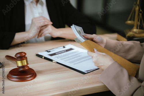 Εκτύπωση καμβά Close-up of a legal consultation involving a contract and cash payment, illustrating financial settlement, legal services, business negotiation, and compliance discussions