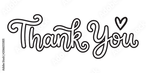 Thank you hand lettering typography with a heart icon