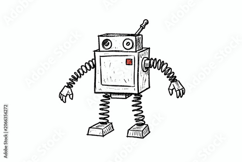 Hand Drawn Retro Robot Illustration.