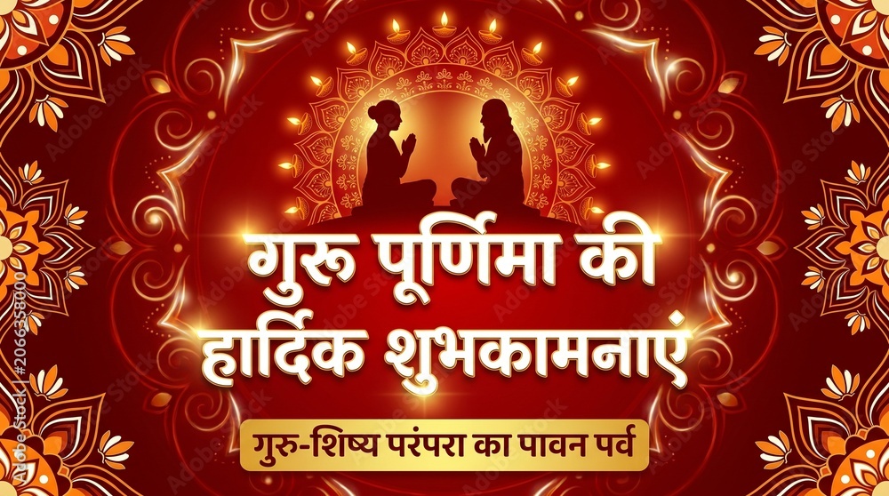 Naklejka premium Guru purnima greeting card with diya light and spiritual theme traditional indian festival background for banner poster and social media celebration design