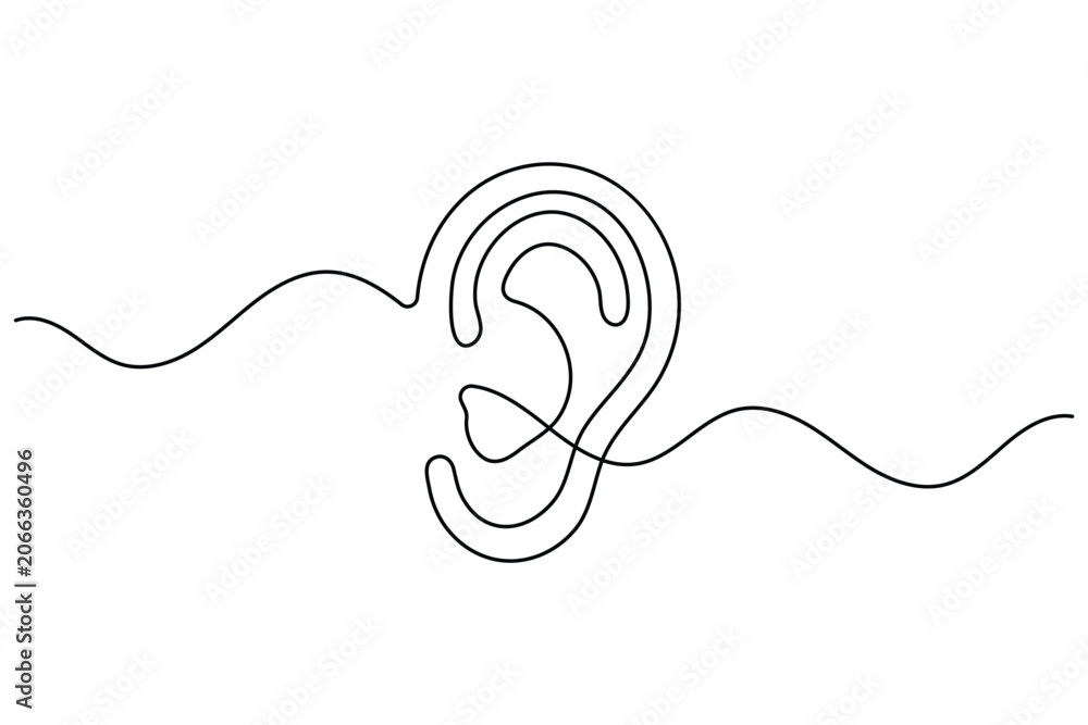 Obraz premium Ear One Line Art Continuous Line Drawing Minimal Outline Vecto