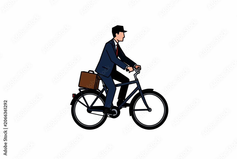 Fototapeta premium Businessman Riding Bicycle with Briefcase.