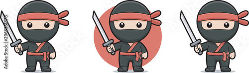 Fényképezés Cute ninja character set, vector illustration featuring adorable cartoon ninjas