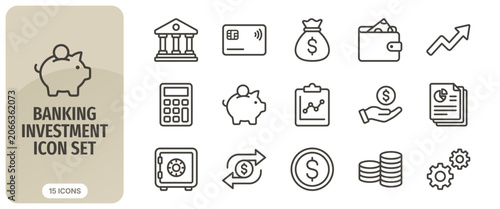 Tableau sur toile Banking and investment icon set, thin line style, finance, money, business, bank