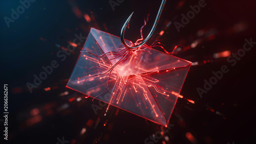 Cyber attack concept with glowing envelope and digital security breach
