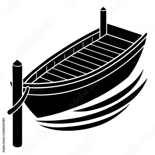 vector-flat-illustration-of a wooden-rowboat-tied 