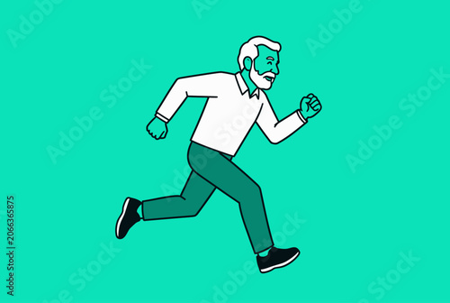 Running Man Illustration Isolated on Teal Background.