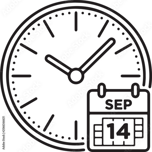 Time Management Clock Calendar Outline Vector Icon