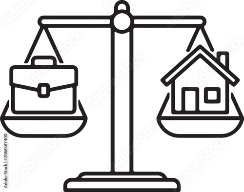 Work Life Balance Scale Briefcase House Outline Icon