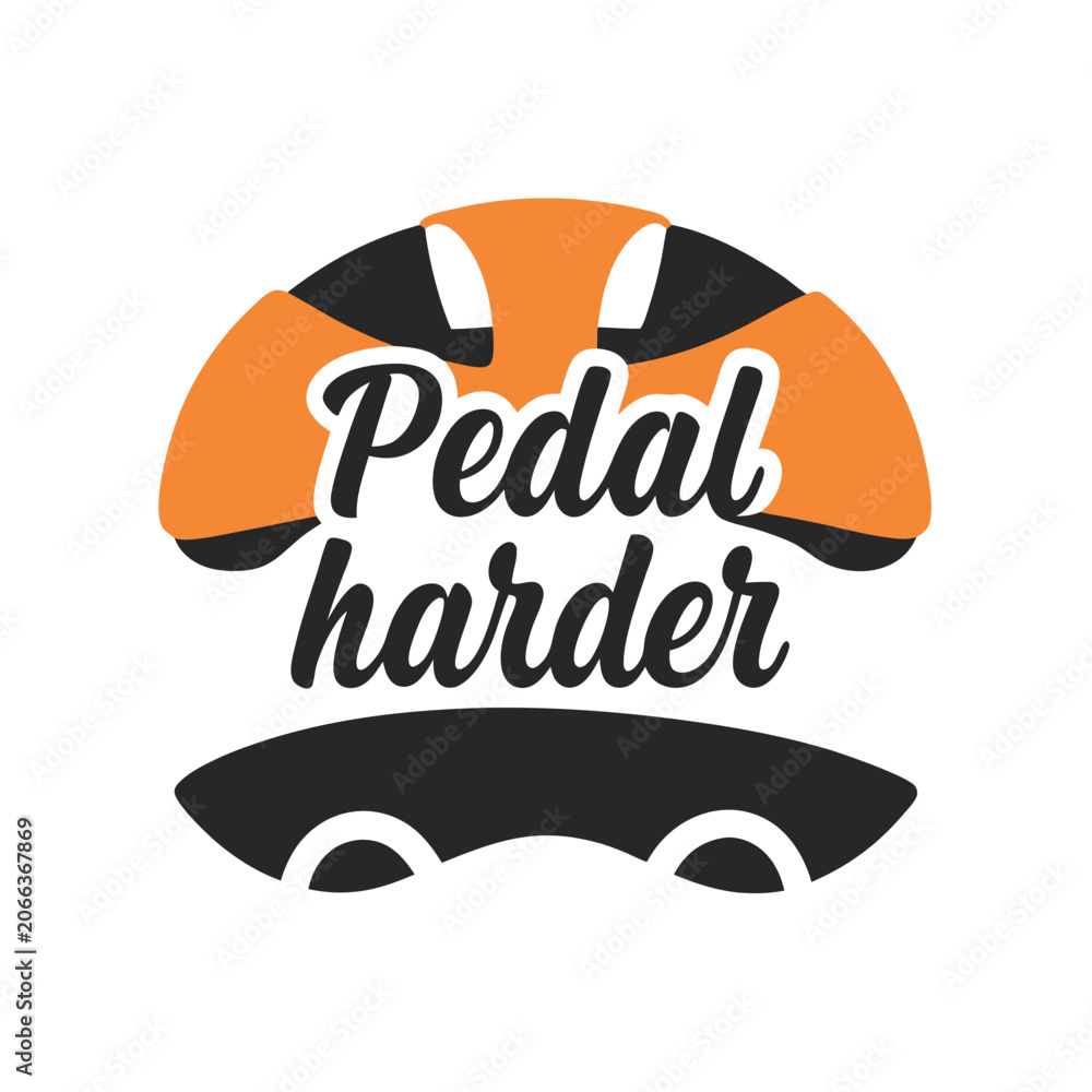 Obraz premium Motivational Sports Emblem Featuring Helmet and Pedal Harder Slogan